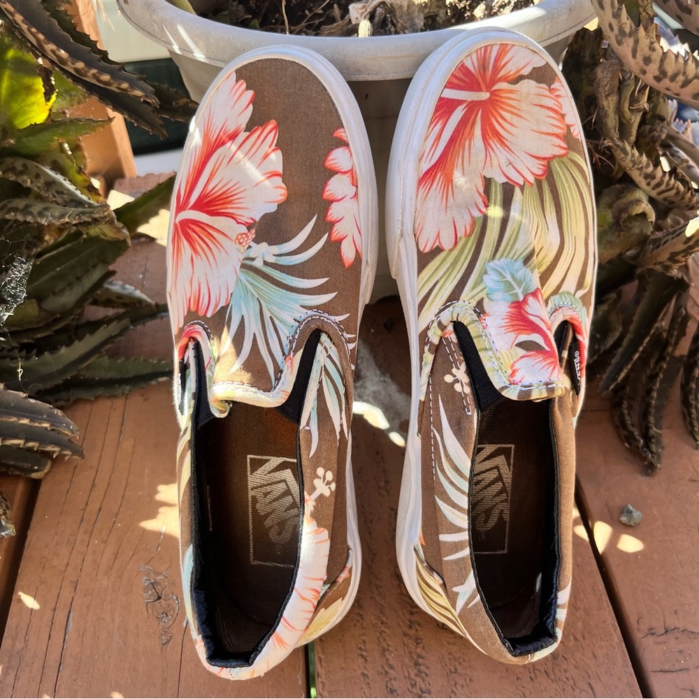 Vans Floral Slip-On Shoes - Brown and Pink